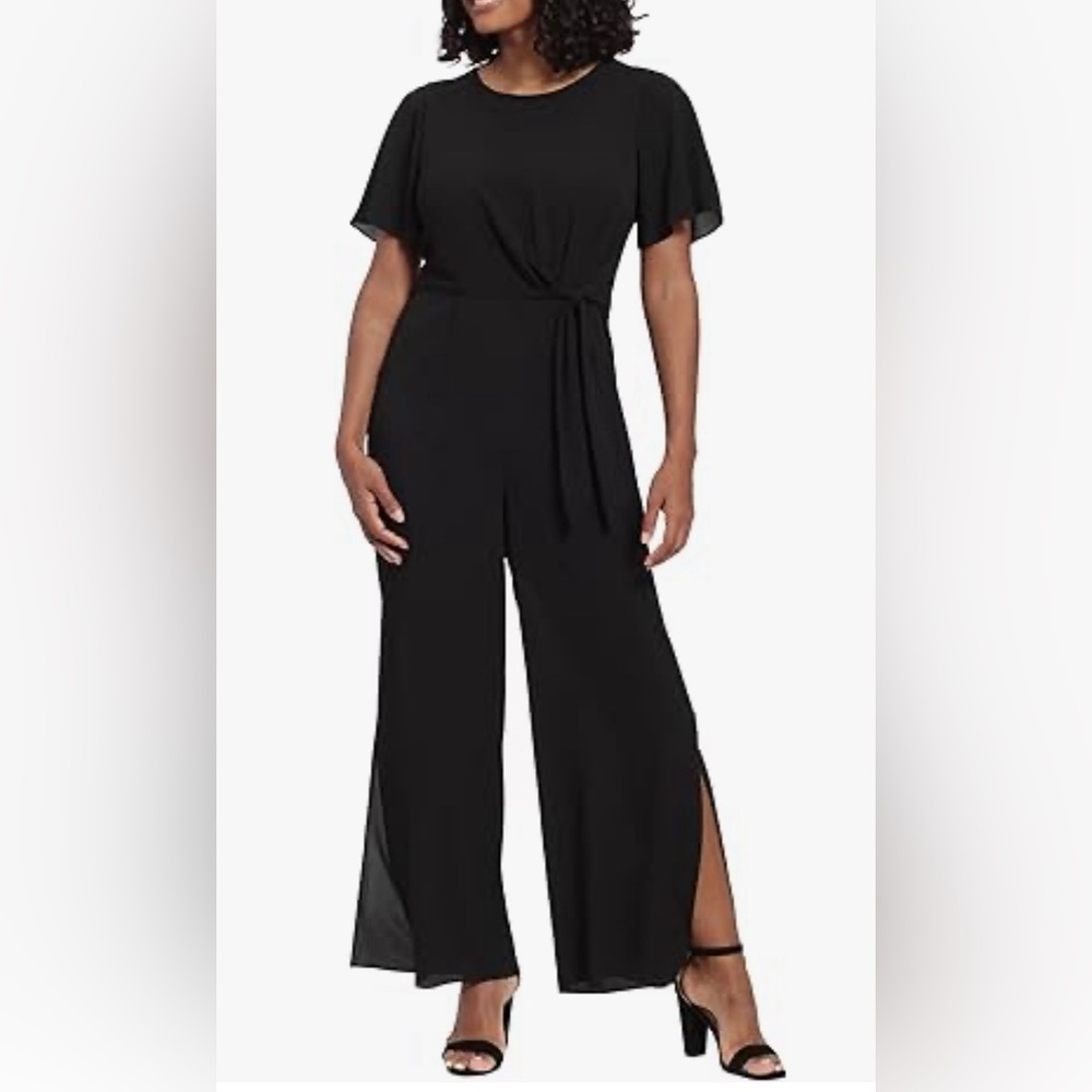 London Times Flattering Flutter Sleeve Side Tie Jumpsuit Black Size 6 NWT